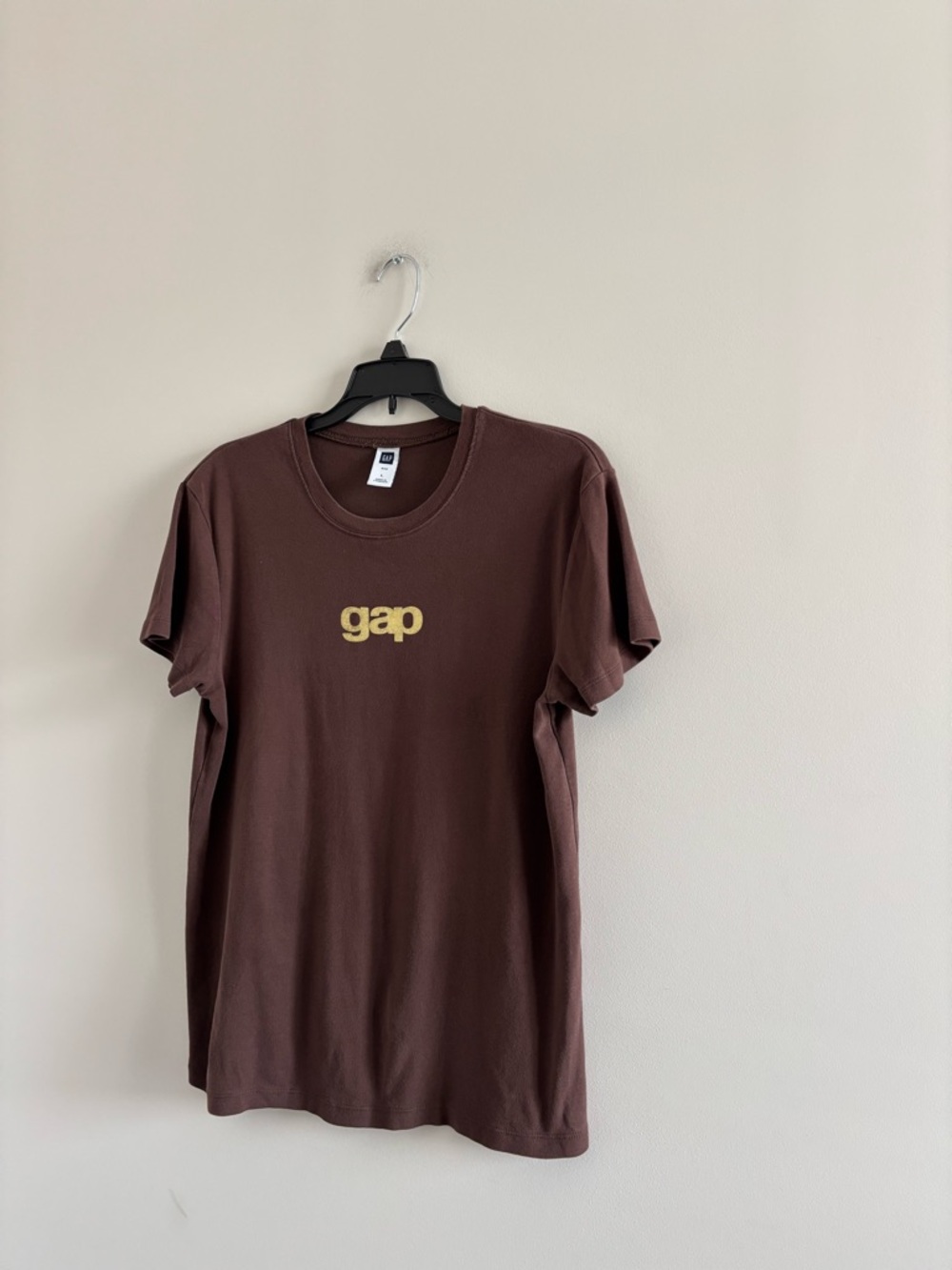 Y2K GAP T-Shirt Brown Gold Logo Cotton Short Sleeve Basic Women L Casual Classic - Picture 3 of 10